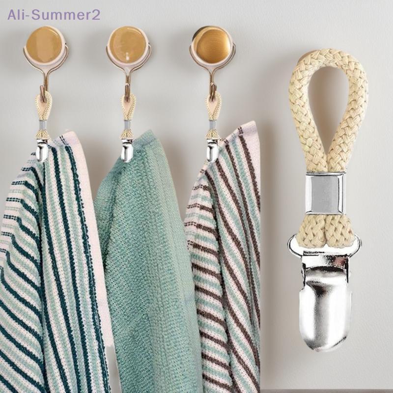 {MX} 1/8/10Pcs Braided Cotton Loop Metal Towel Clip Towel Clips Bathroom Kitchen Hand Towel Clamp Hat Hanger Storage Holder