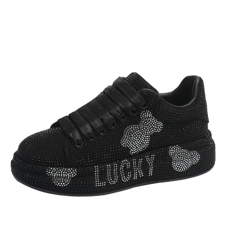 Fashion 5CM Spring Autumn Genuine Leather Women Shoes Style Fashion Platform Shoes Platforms Sneakers Tide Shine Bling Rhinestone Shoes