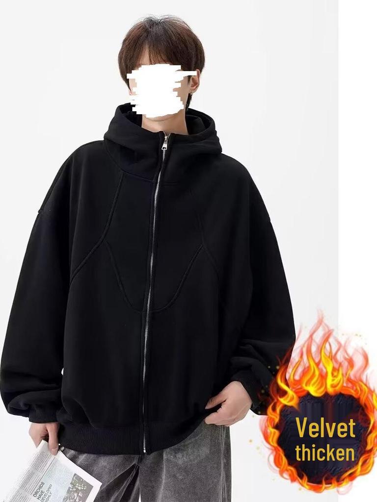 Men's Winter Hooded Cardigan - Trendy Casual Loose-Fit Pure Color Zipper Jacket