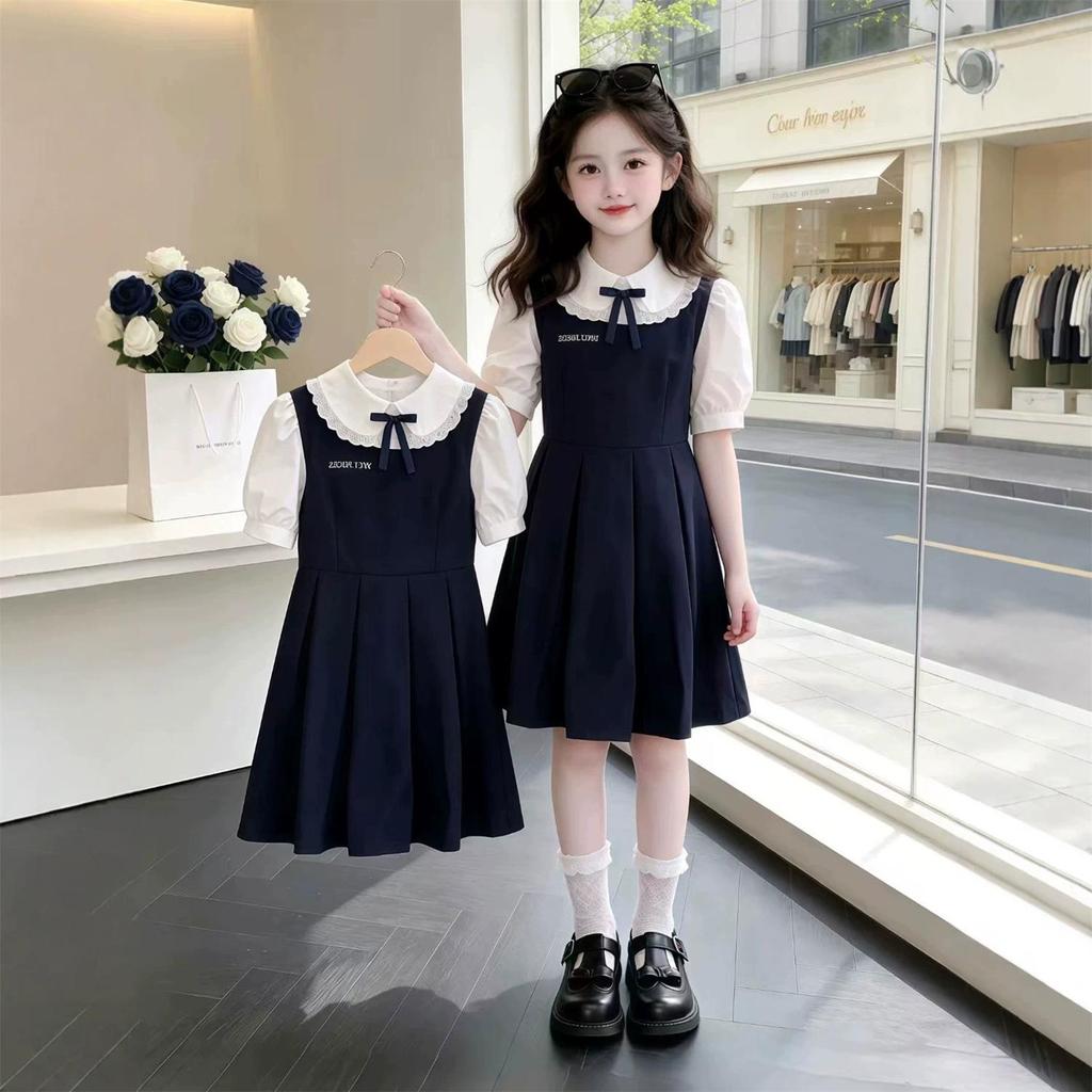 Girls' Mori-kei Summer Dress with Doll Collar - Sweet, Fashionable, Academy Style, Two-Piece Princess Outfit