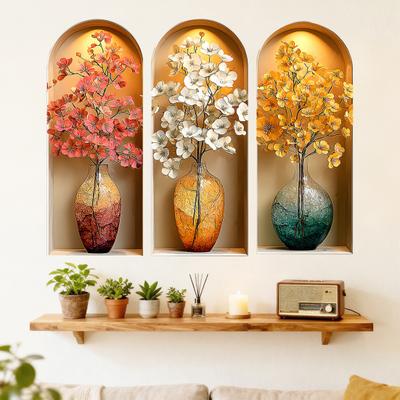 3 Piezas Florero 3D Pegatina de Pared Floral Falso Vintage Arte de Pared Floral Autoadhesiva Despegar y Pegar Calcomanías de Pared de Floración para Dormitorio Sala de Estar