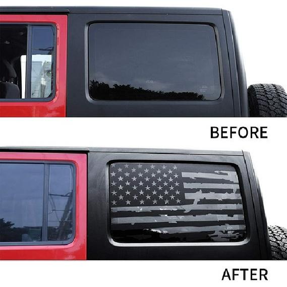2X Car Rear Window Glass Panel Sticker Decal For Jeep Wrangler JK 2011-17 4Door