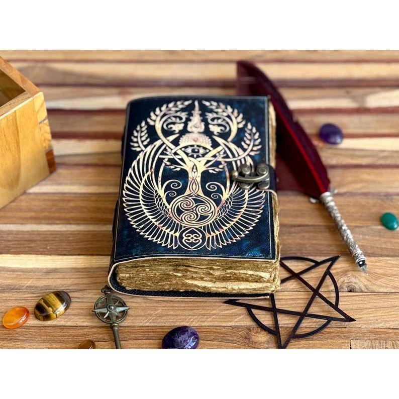 Handmade Leather Journal with Deckle Edge Paper Third Eye Grimoire Journal Antique Blank Spell Wiccan Notebook Horror Special Book