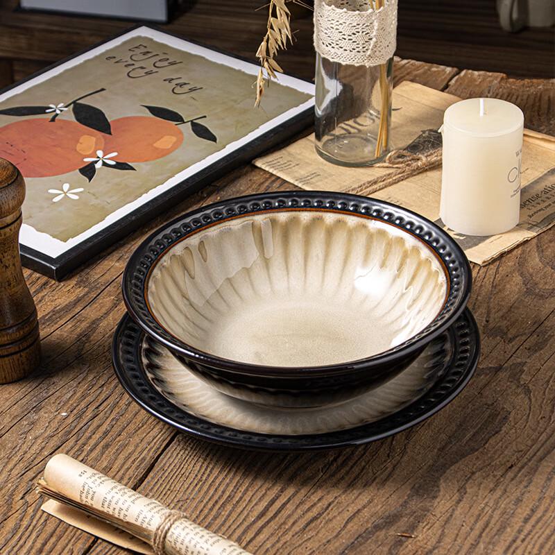 American Retro Embossed Ceramic Dinner Plate & Salad Bowl