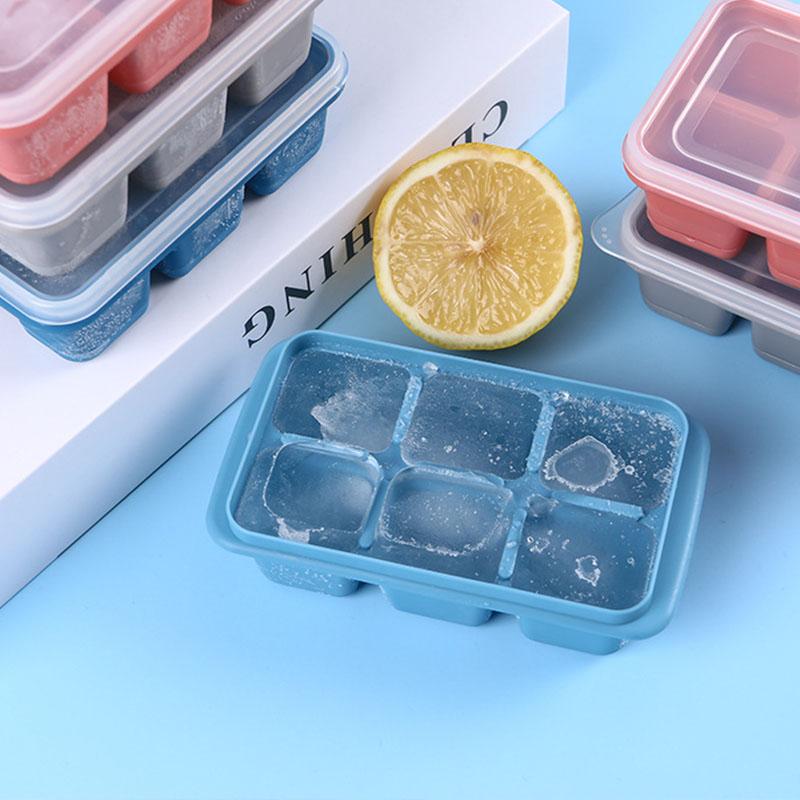 

Reusable 6 Grid Ice Cube Maker Mold With Lid Silicone Ice Cube Square Tray Mold for Ice Cream Chocolate светло-синий