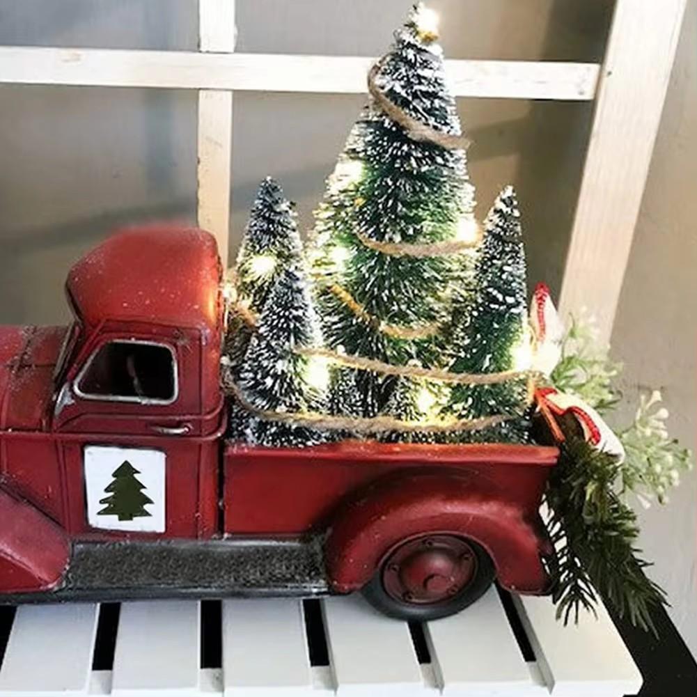 Red Christmas Truck, Little Red Truck Christmas Decor With Christmas Trees And LED String Lights