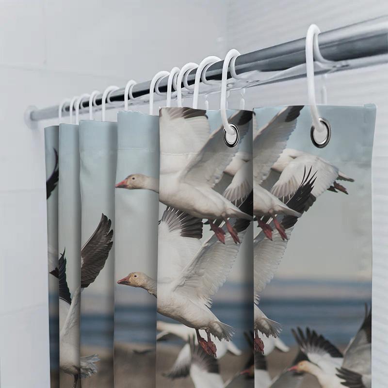 White Duck In Flight Shower Curtain Waterproof Print Home Decor.