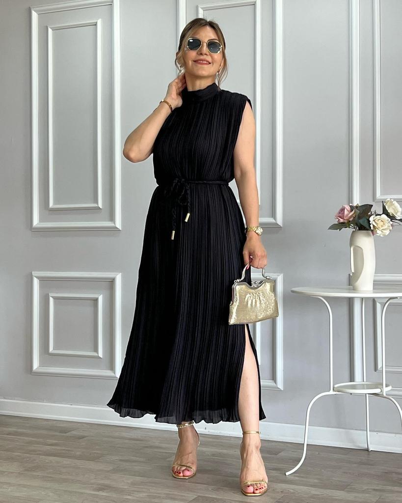 2024 Summer Women's Pleated Tie-Waist Mid-Length Dress