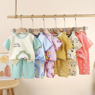 Summer Kids Short Sleeve O Neck T Shirt Pants Set Casual Baggy 2pcs Suit Cotton Cartoon Printes Outfit