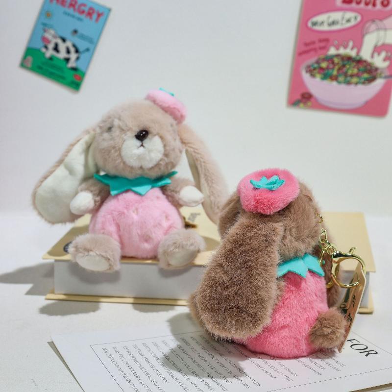1Pcs Rabbit Keychain Doll Plush Toy Mini Couple Backpack Pendant Strawberry Rabbit Doll Decoration Gifts For Girls