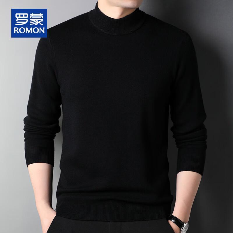 ROMON Men's Solid Color Cashmere Blend Mock Neck Sweater