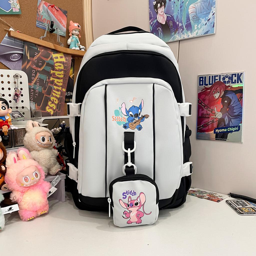 Stitch Pattern Angel School Backpack Anime Design Schoolbag Large Bag Capacity
