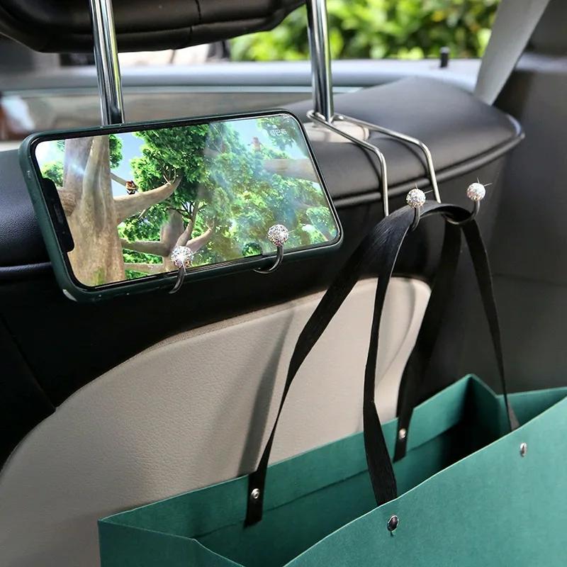 2 Stück Sortierte Farben Strassdekor Kugeldesign Autositzlehne Edelstahlhaken Auto Versteckter Autoaufbewahrungshaken Für Frauen