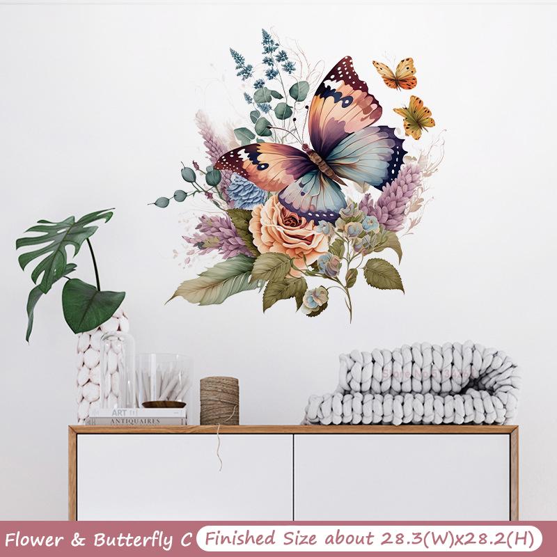 Pegatinas de Pared de Flores Mariposa Decoración de Puerta de Baño de Inodoro Mural Decoración del Hogar Papel Pintado Autoadhesivo