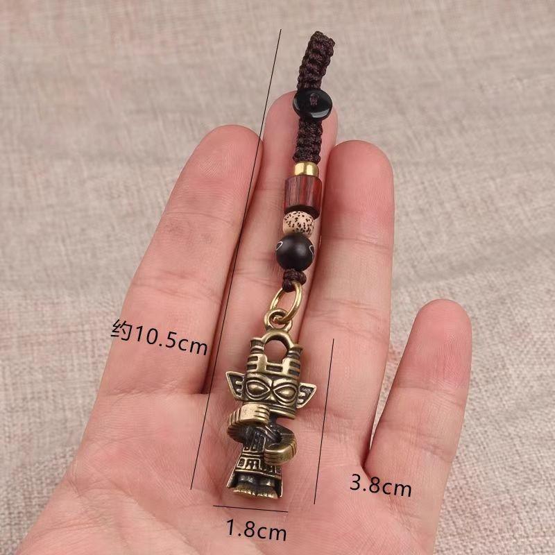 

1Pc Vintage Brass Sanxingdui Prayer Priest Keychains Lanyard Pendants Handmade Rope Car Key Chain Rings Hanging