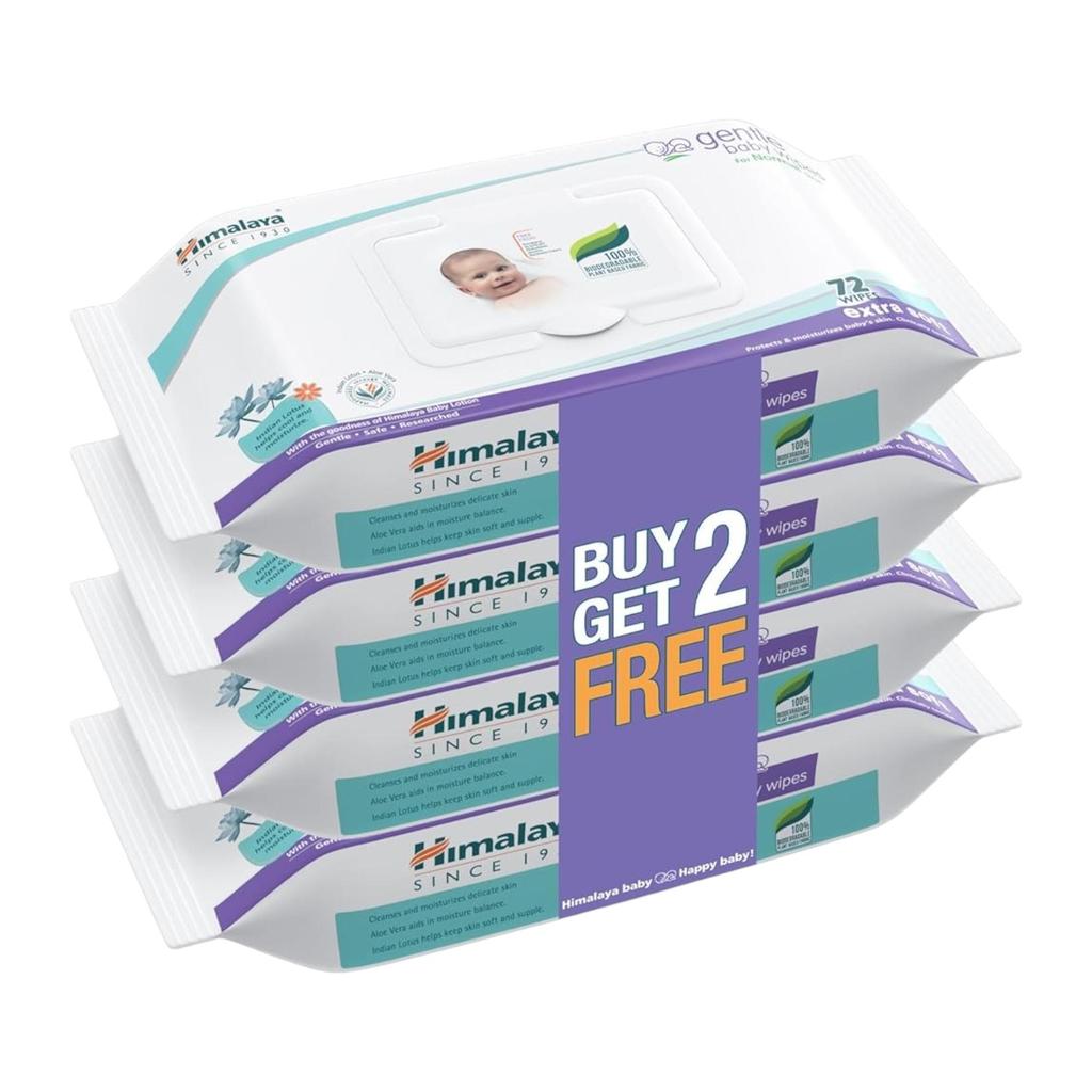 Himalaya Gentle Baby Wipes 72 Pack Plant-Based Fabric Aloe Vera Indian Lotus Soft Skin