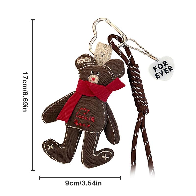 Korean Cartoon Fabric Scarf Bear Keychain Cute Little Bear Keyring Car Key Holder  Versatile Bag Pendant Couple Gifts