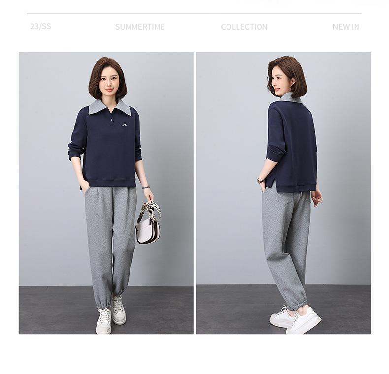 Autumn Women's Casual Sportswear Set: Wide-Leg Pants & Lapel Sweatshirt