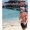 Men's Summer Casual Short Sleeve Shirts Red Leaf Print Lapel Button Down Loose Fit Breathable Hawaiian Beach Streetwear Tops