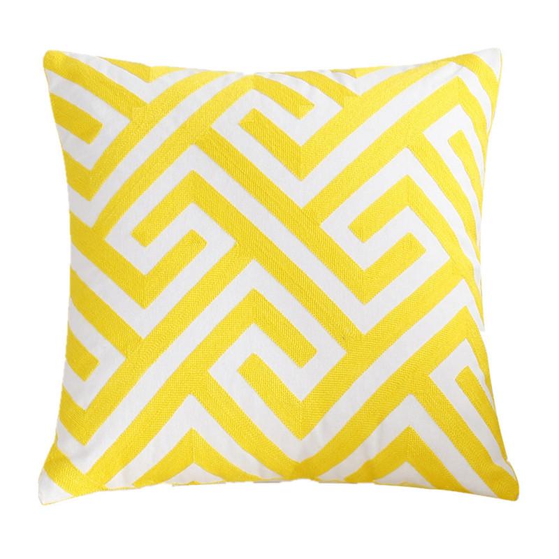 45x45cm Yellow Geometric Cotton Embroidery Sofa Cushion Cover Home Living Room Decoration