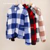 Checked Top Women's Long-sleeved Pullover Plaid Print Crew Neck Double-sided Plush Regular Plush Sweater