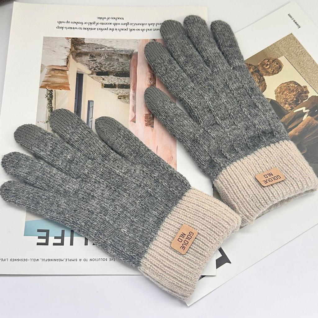 Koreanische winddichte Touchscreen-Winterhandschuhe: Mit Samt gefüttert, gestrickt, Unisex für Studenten, einfarbig.