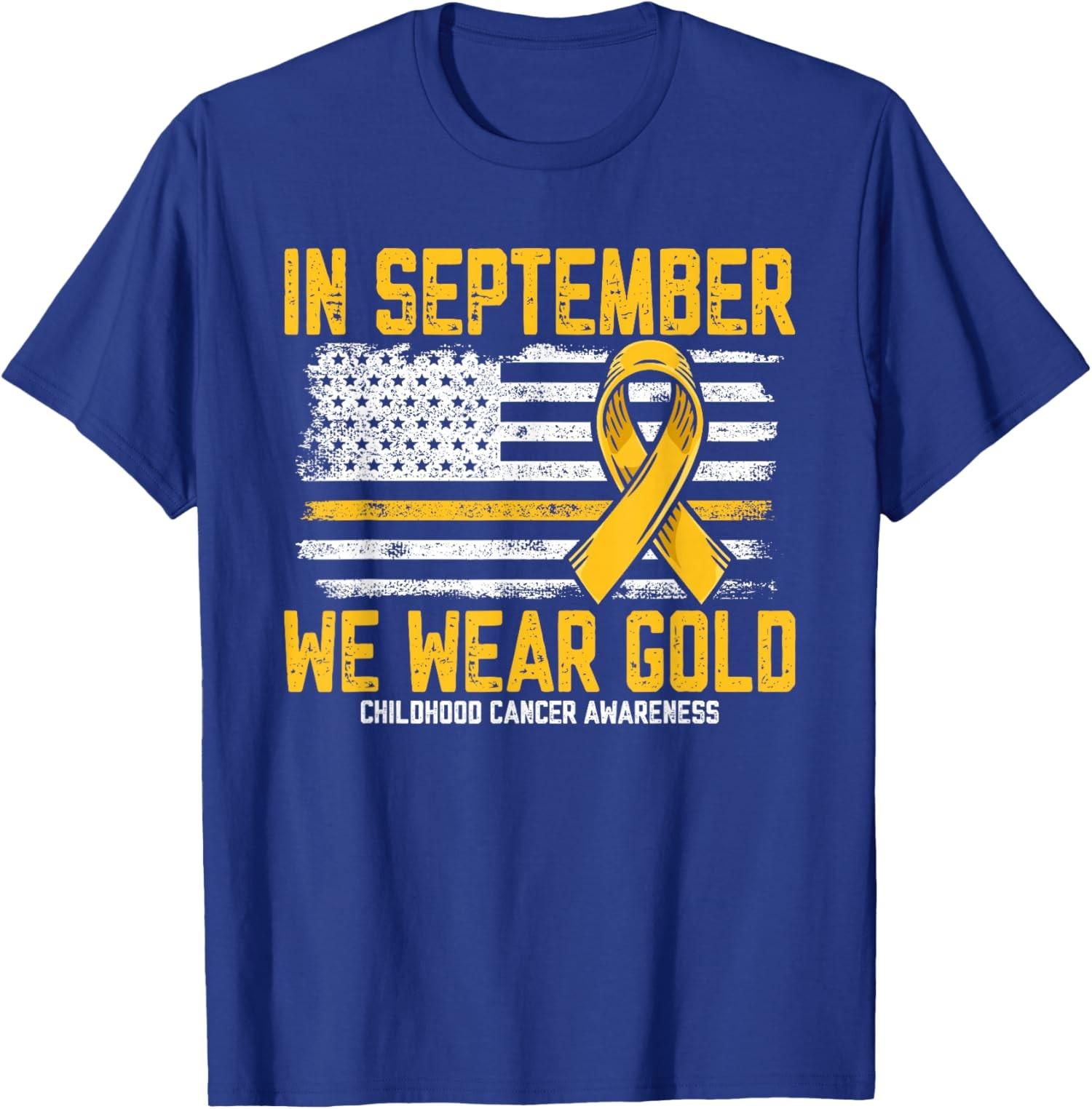En septembre We Wears Gold Us Flag Cancer T-shirt unisexe S разноцветный