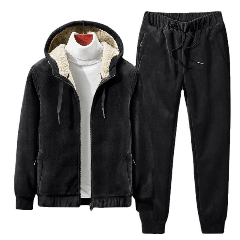 Men's Fleece Hooded Cardigan & Sweater Suit - Warm Casual Wear for Autumn/Winter
