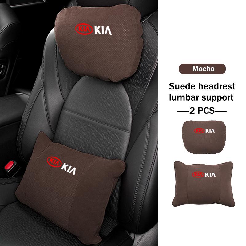 BBEI1 Car Styling Soft Suede Headrest Neck Support Seat Breathable Waist Pad Pillow Mat For KIA Cerato Proceed Venga Stonic Picanto