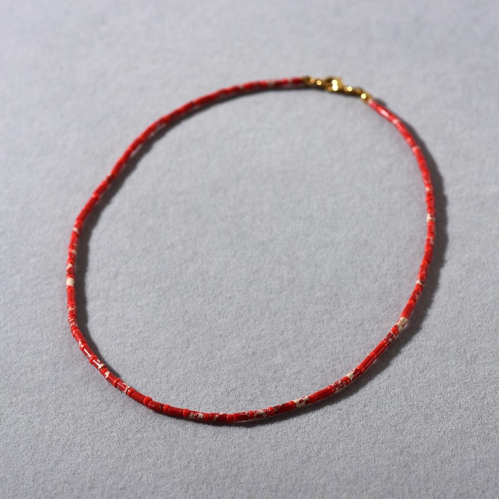Simple Vacation Style Fashion Necklace Temperament Personality Retro Red Jasper Handmade Beaded Collarbone Chain Niche Necklace Women