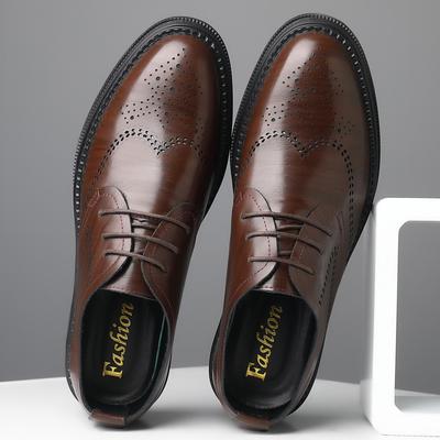 Frühlings- und Herbst Herren Business Casual Lederschuhe Brock Gravur Kleiderlederschuhe Echtes Leder Koreanische Edition Mode Schnürschuhe für Herren