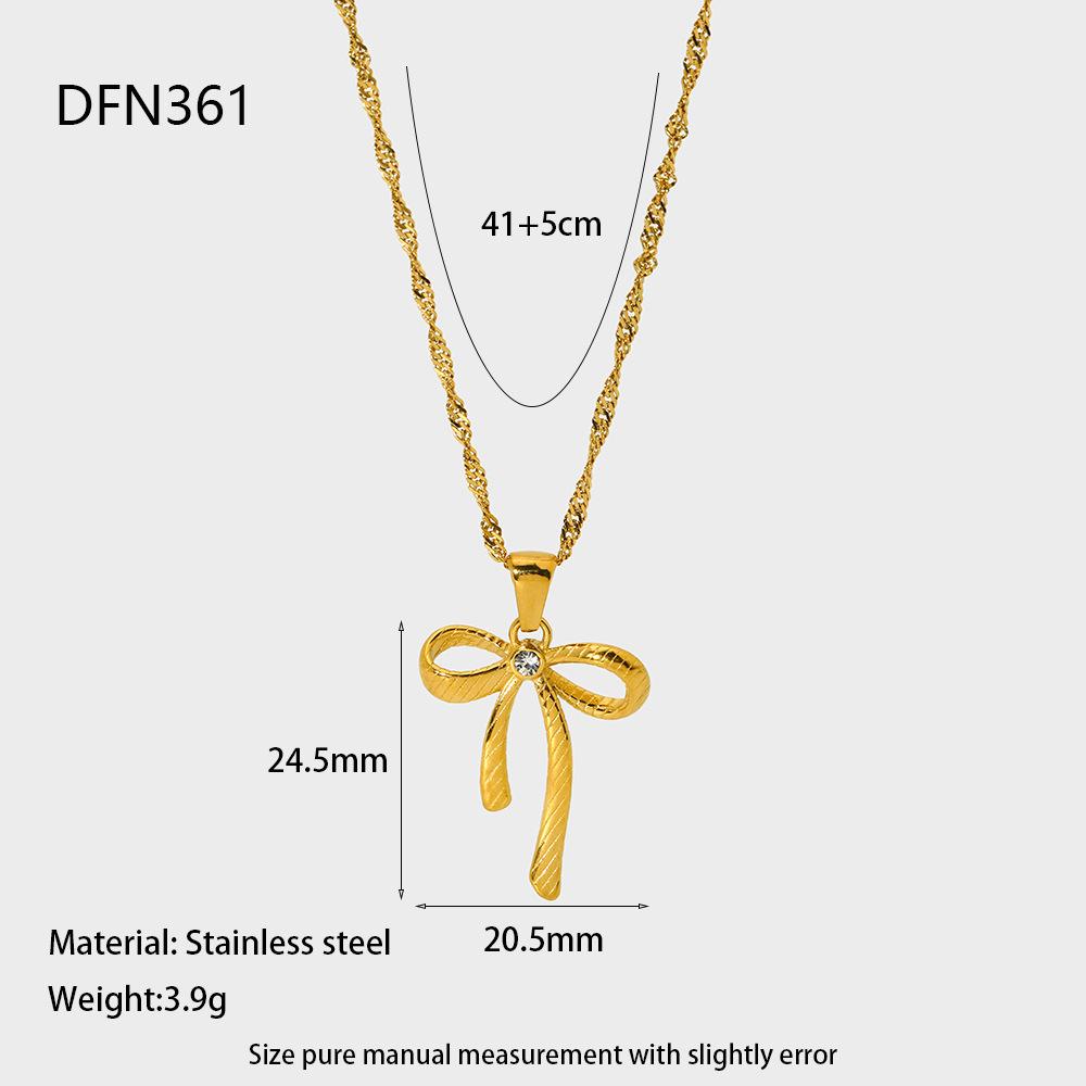 Popular Design Zircon Bow Pendant Necklace 18K Gold Stainless Steel Clavicle Chain Versatile Jewelry Women