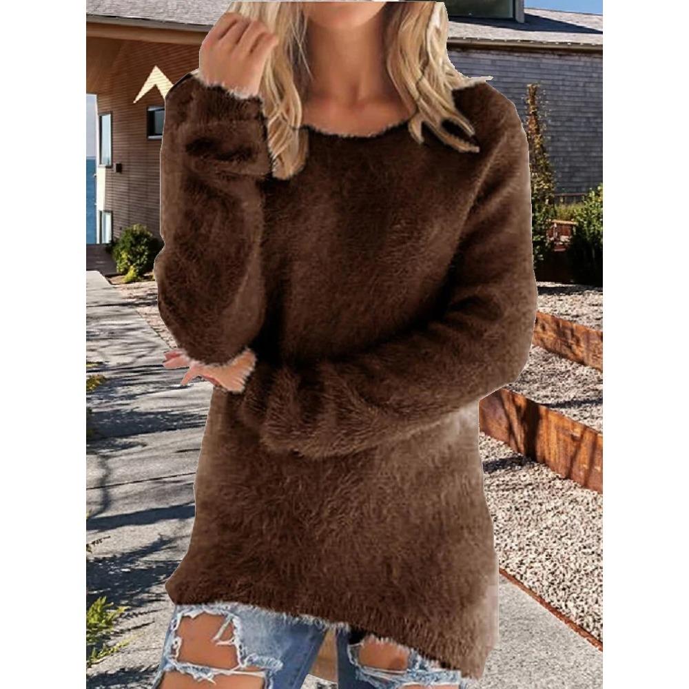 

Women Cotton Warm Knitted Sweater O Neck Loose Pullover Long Sweater Casual Oversize Blouse Ladies Hipster Clothing XXXL коричневий