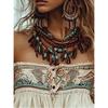 Women Bohemian Off Shoulder Printed Puff Long Sleeve Blouse Elastic Smocked Ruched Front Button Casual Vintage Top