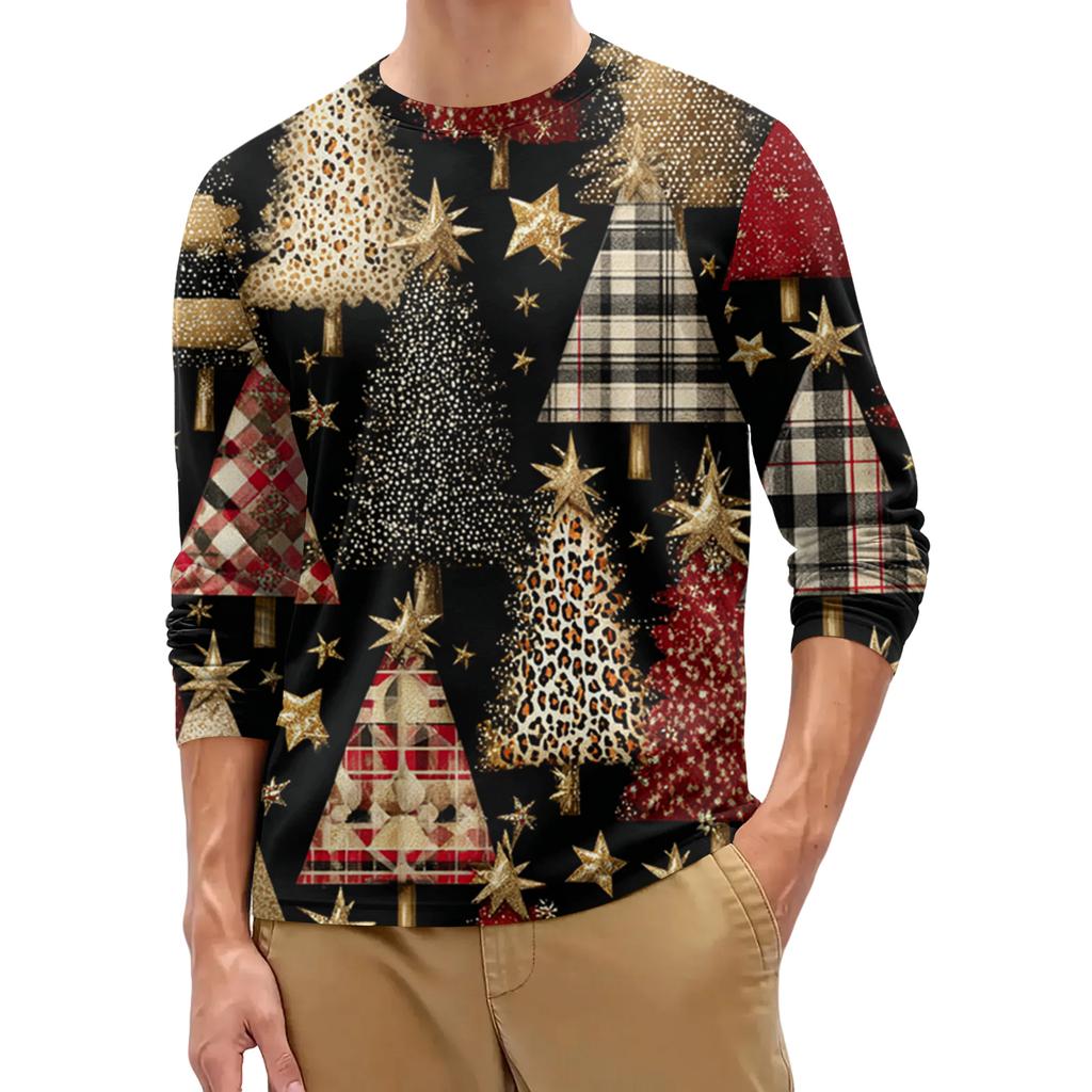 Men's Fashion Printed Round Neck Long Sleeve Bottoming Shirt Top