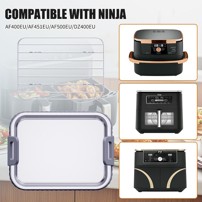 1SET Edelstahl Backblech aufgewertet mit Silikongriff Heißluftfritteuse BBQ Grill Backblech mit Deckel Zubehör