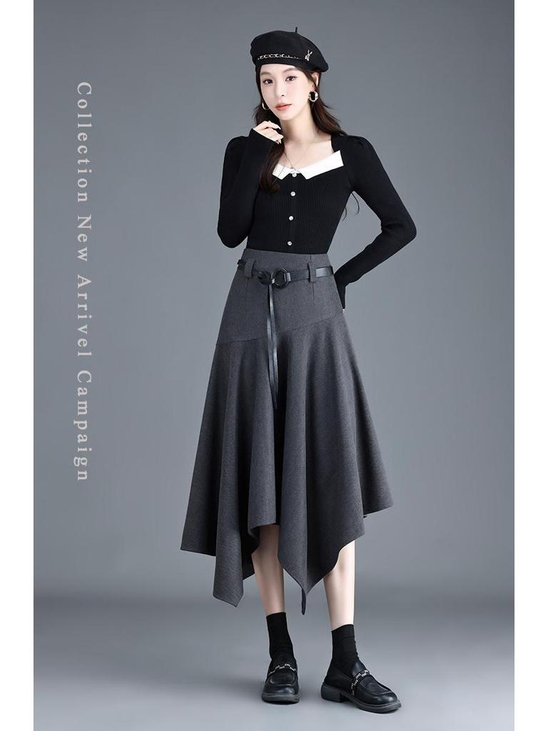 Autumn/Winter 2025 High-Waisted Wool Midi Skirt: Fashionable & Elegant Women's Wear