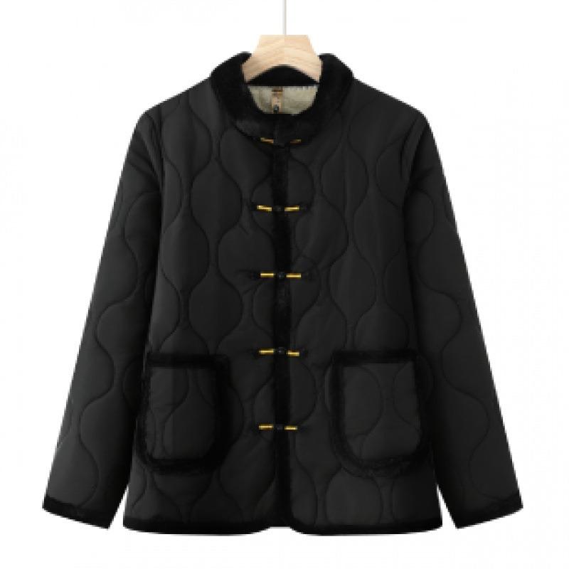 Winter velvet and velvet cotton-padded clothes, thickened disc-buckled retro cotton-padded jackets, warm cotton-padded jackets for women