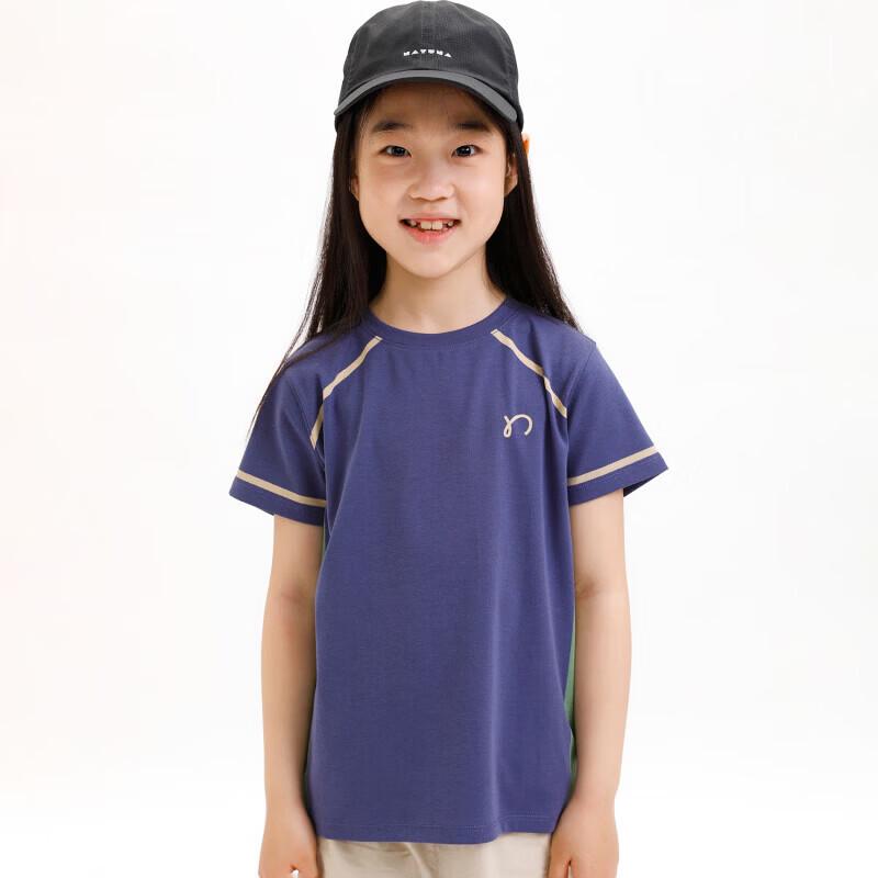 

Najie Children s Retro Fine Cotton Ribbed Color-Block Short Sleeve T-shirt 140 cm