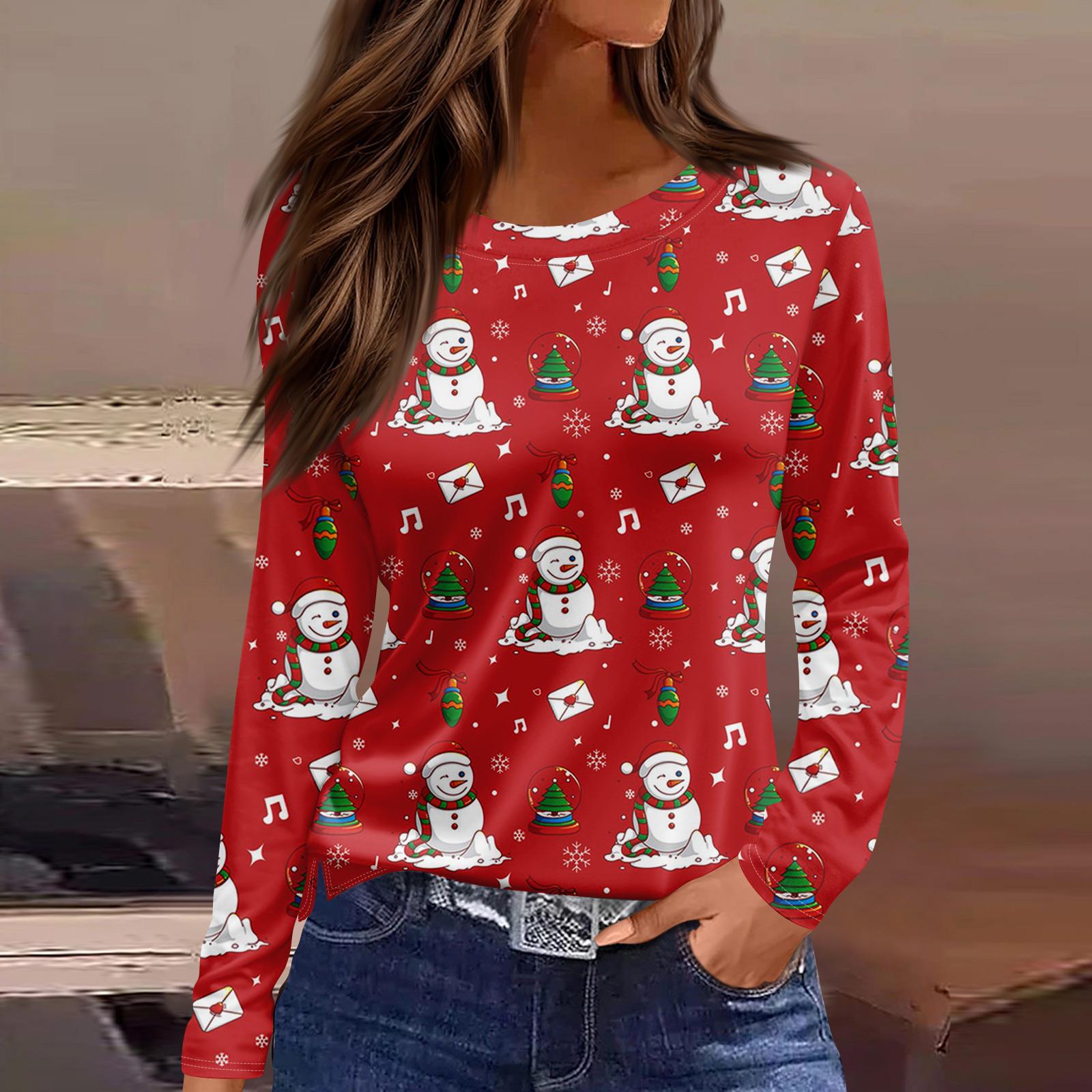 

Женская модная повседневная свободная футболка с разрезом и круглым вырезом с длинным рукавом с принтом, женский топ XL красный