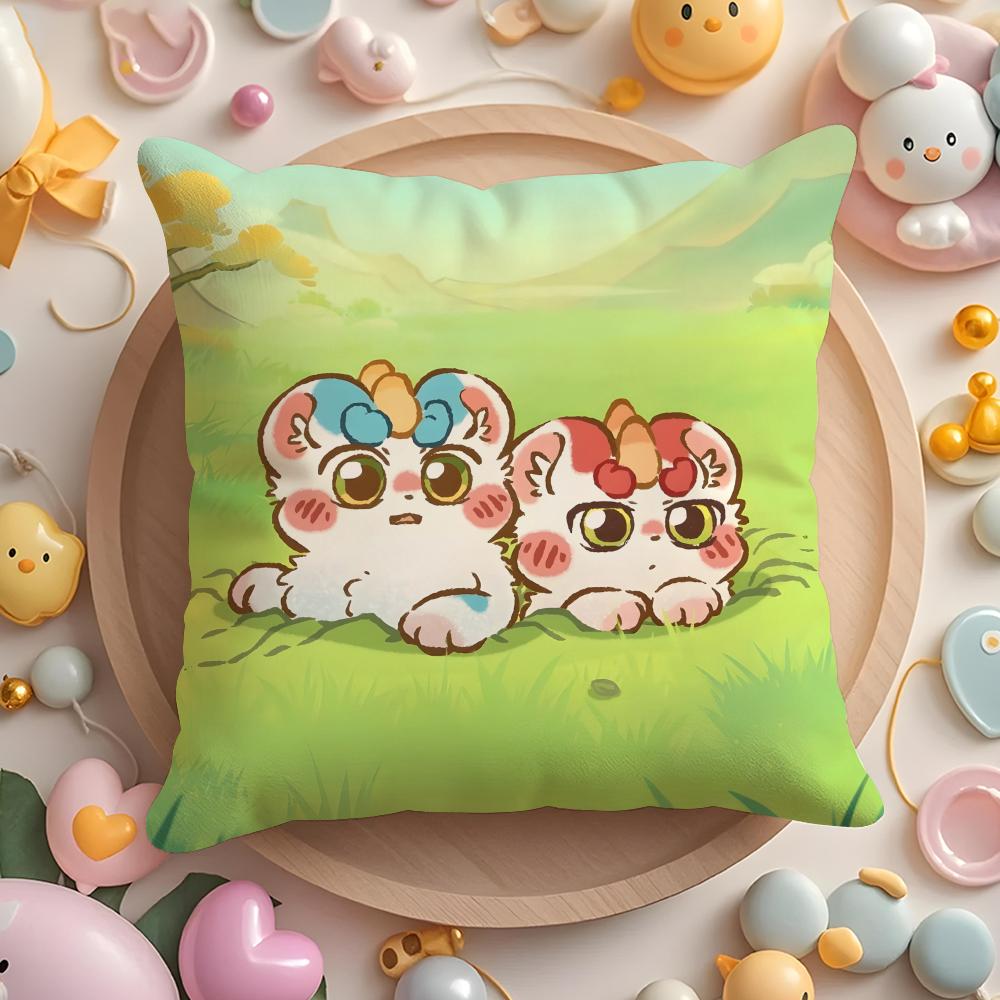 Cute You Shou Yan Cushion Cover Home & Car Multi-Scene Pillow Cover - Reversible, Soft & Durable for Daily Use