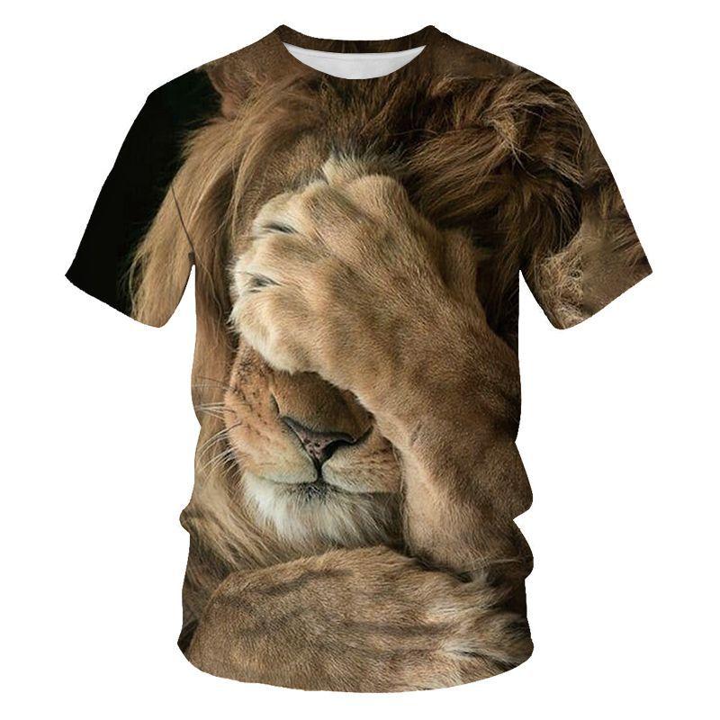 Summer Lion and Tiger 3D Digital Printing Round-neck T-shirt with Short Sleeves - Youth Underwear Shirt