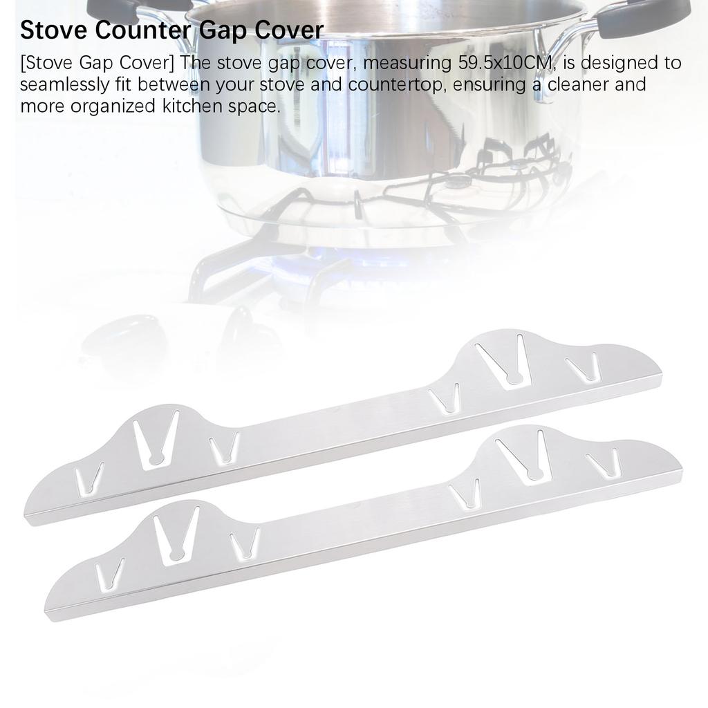 2 Stück Herdabdeckung 59,5x10cm Silber Edelstahl Herd Theke Spaltfüller für Küche
