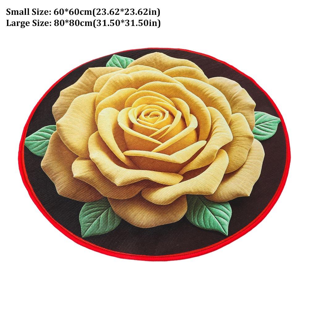 

Creative Round 3D Rose Floor Mat Non-slip Absorbent Dirt-resistant Blanket Quick Dry Flower Carpet for Living Room Bedroom