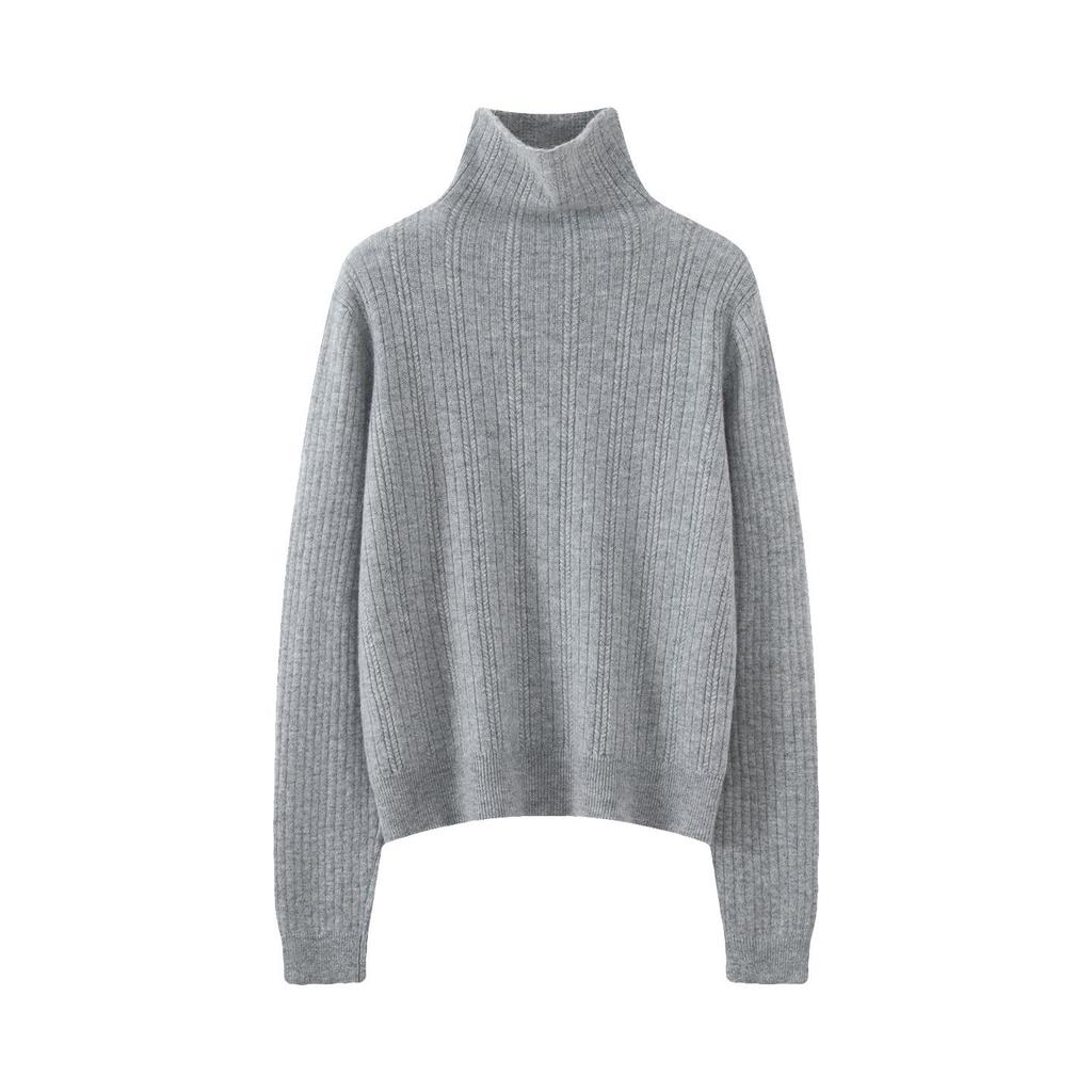 Women's Pure Wool Ribbed Turtleneck Sweater - Autumn/Winter Versatile Commuter Base Layer