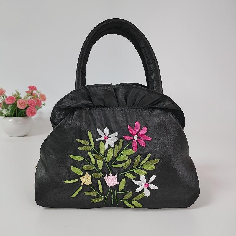 Zipper women's bag handmade ribbon embroidered bag mother shopping bag handbag bag wedding bag