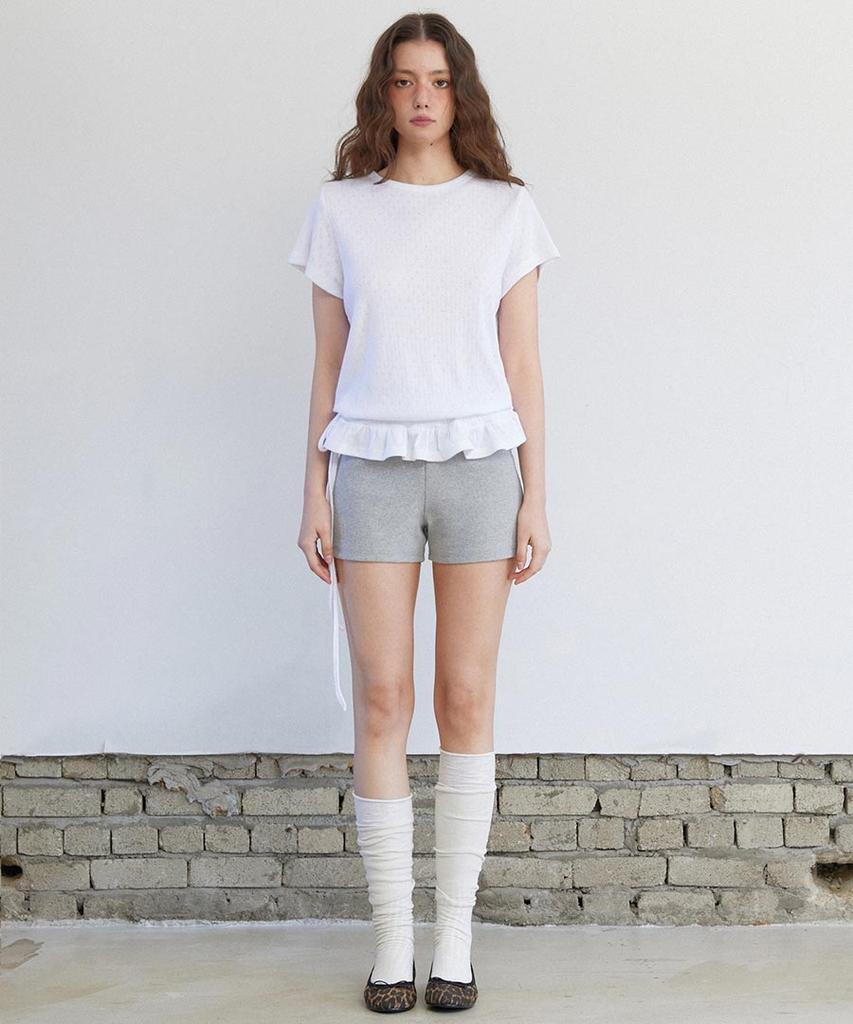 Lense Eyelet Frill Half T-Shirt White