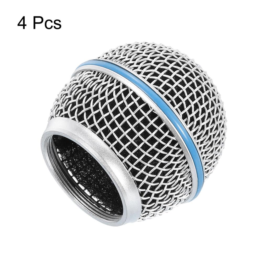 Uxcell 4-Piece Set of Mesh Microphone Grill Heads for SM58 Wired Microphones, DIY Microphone Grill Head Parts Accessories, Silver