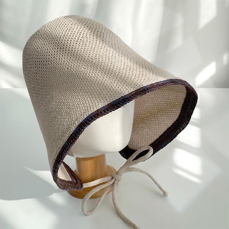 

T-Melted Hat Tie Color Blocking Line Knit Mesh Branch Women gray