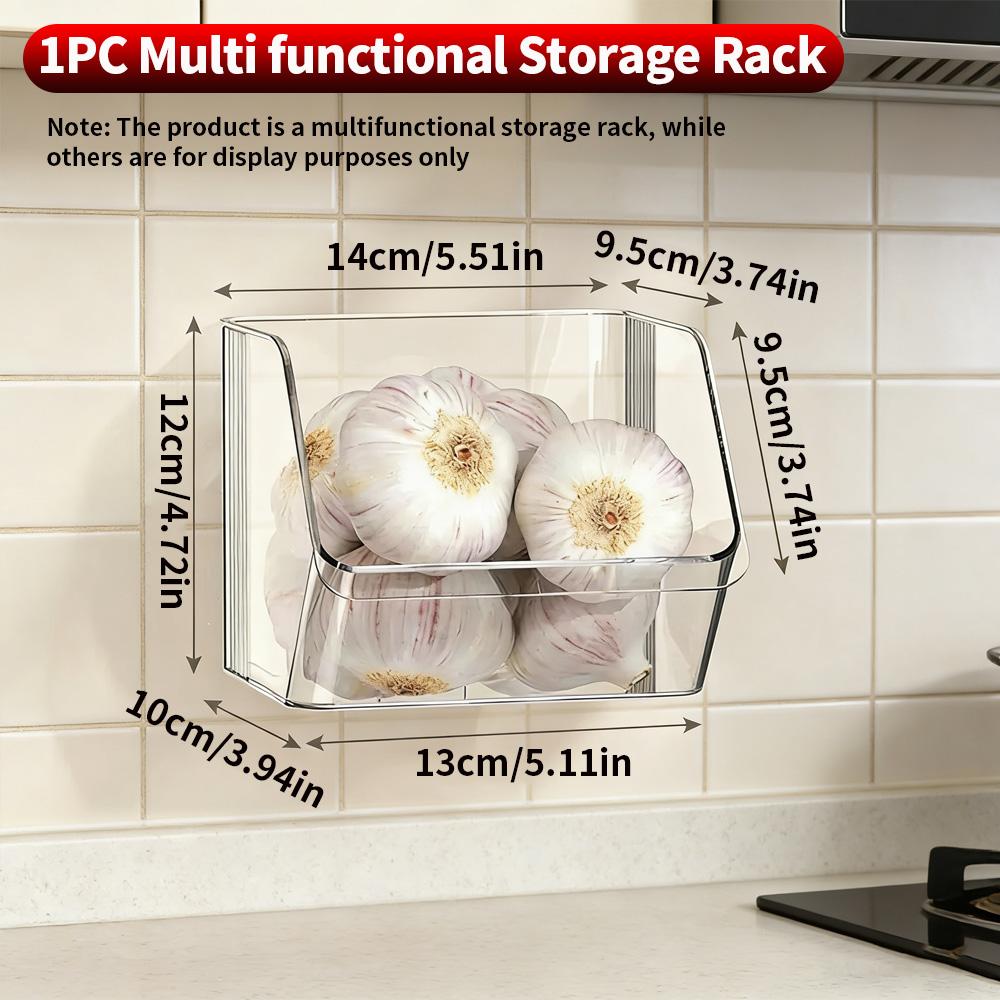 Multifunctional Kitchen Ginger Garlic Onion Storage Rack Wall Mounted Seasoning Organizer Punch Free Removable Clean M&1-tier